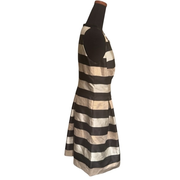 ELIZA J Black White Gold Striped A-Line Dress Sz 8P Medium Bloomingdales Jewels - Picture 10 of 13